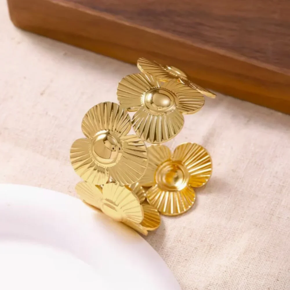 Adjustable Floral Bracelet - Elegant Luxury Flower Clasp Bangle Stainless Steel